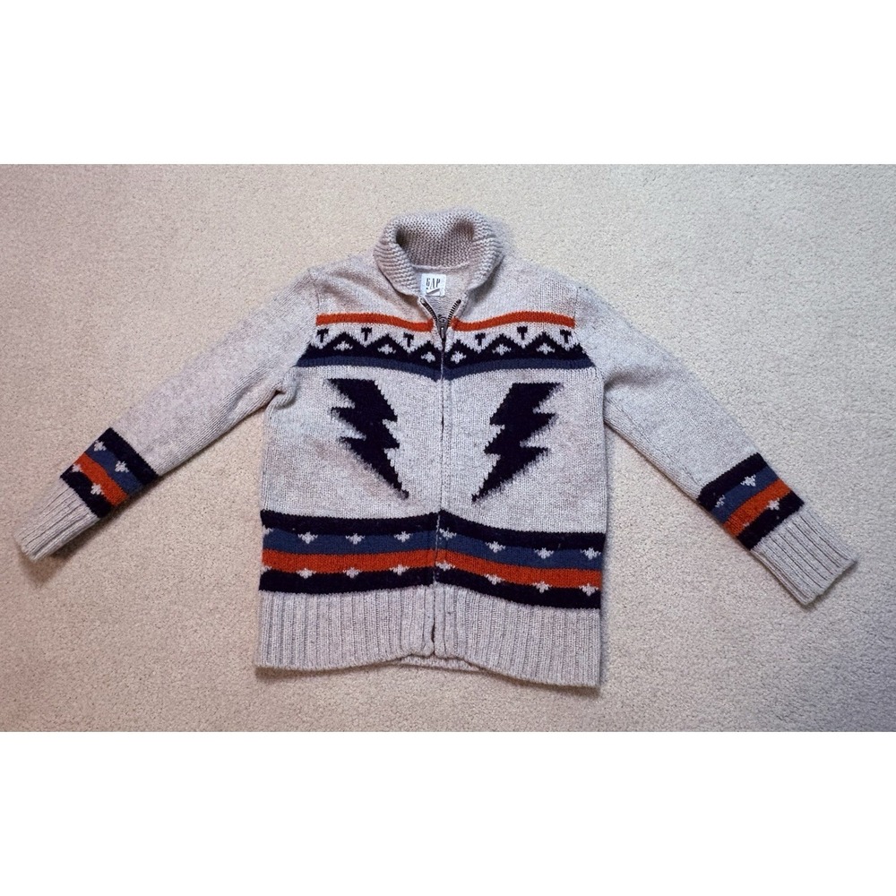 GAP Kid's Cardigan Zip Sweater Lighting Bolt Aztec Chunky Collar Size XS 4-5